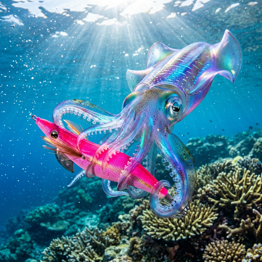 水中でのイカのアタックの様子